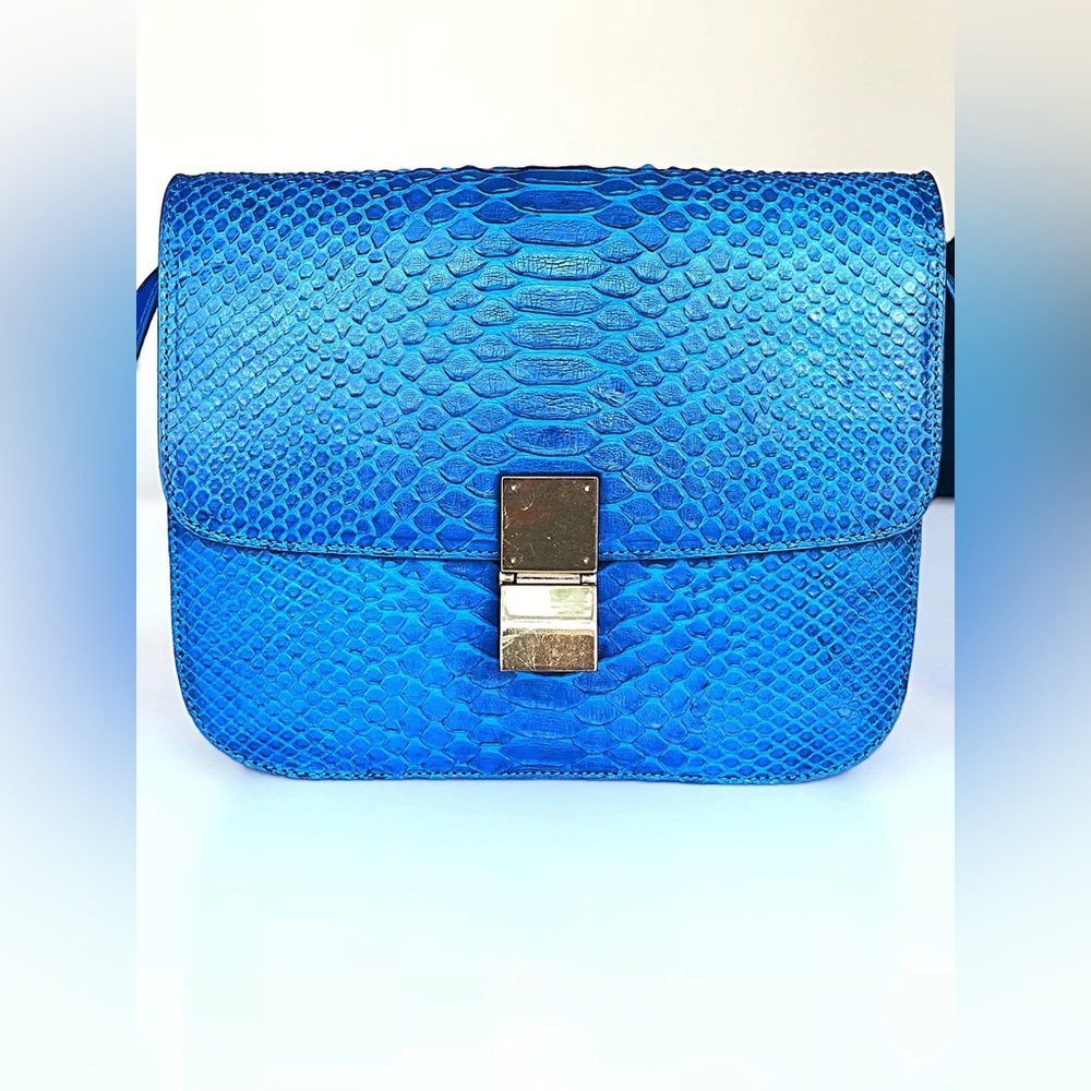 Celine Python Royal Blue Box Ghw Medium Flap Hand… - image 2
